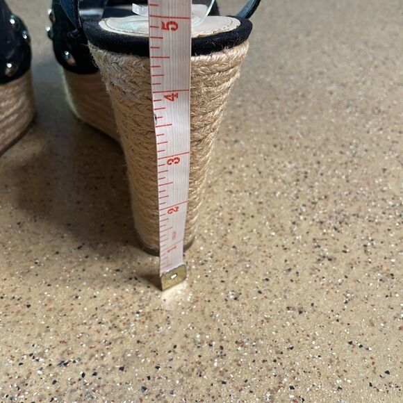 Marc Fisher "Hata" Espadrille Wedge Studded Sandals Black Suede sz 8 - Picture 10 of 16